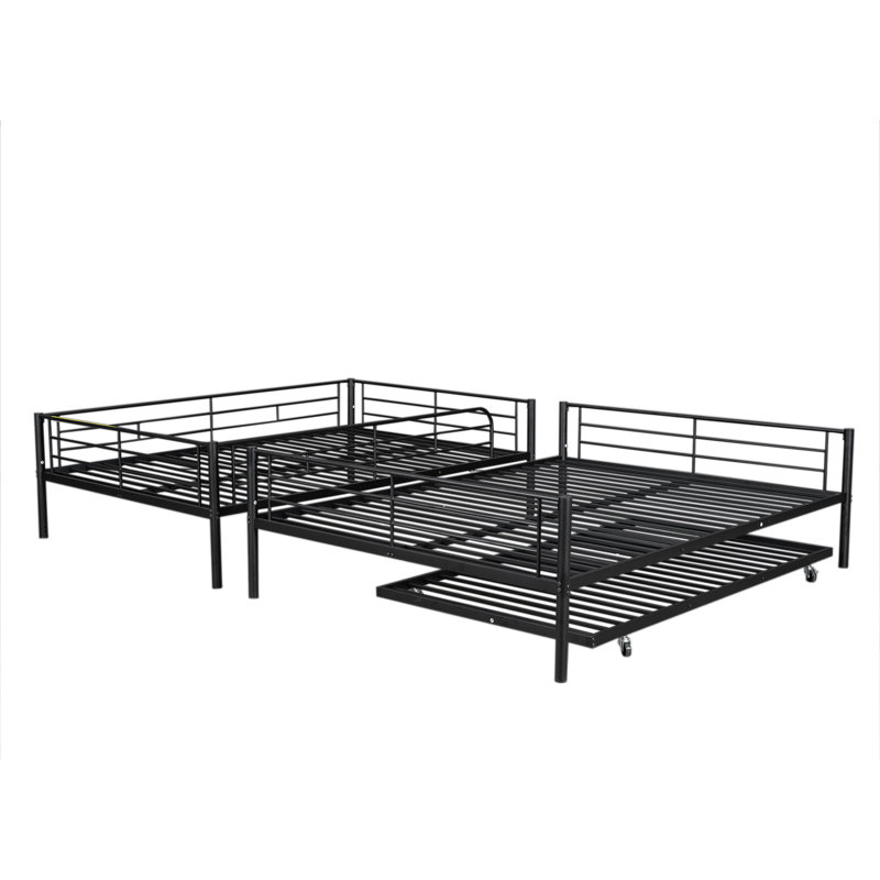Alaila Kids Bunk Bed with Trundle, Black, Full over Queen