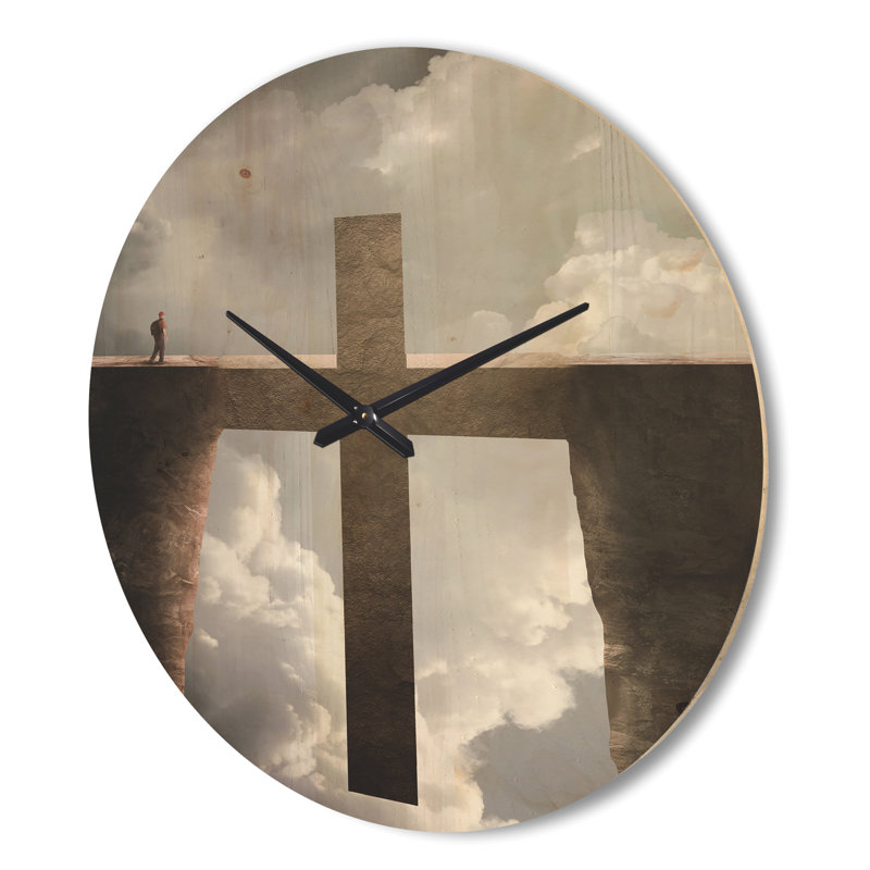 Horloge murale moderne en bois - Grande croix entre deux falaises, Grand