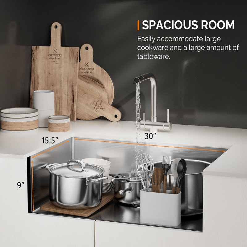 30 Inch Stainless Steel Drop In Integrated Ledge Multifunctional Workstation Sink Set In Silver