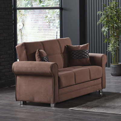 Primenest Liora Collection Upholstered Convertible Loveseat With Storage, Reddish Brown