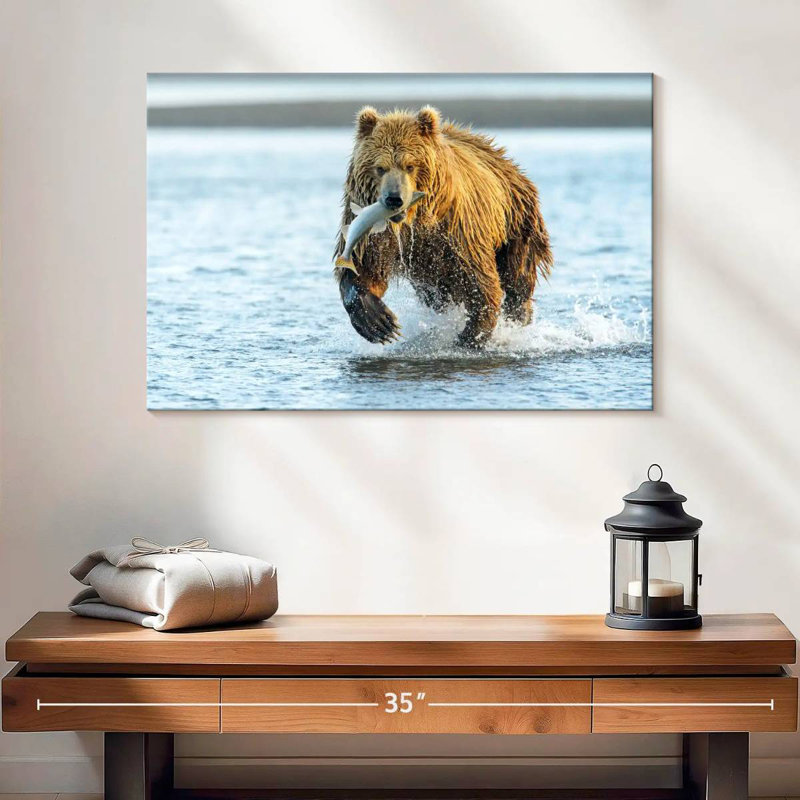 Grizzly Bear With Salmon, 16" H x 24" W