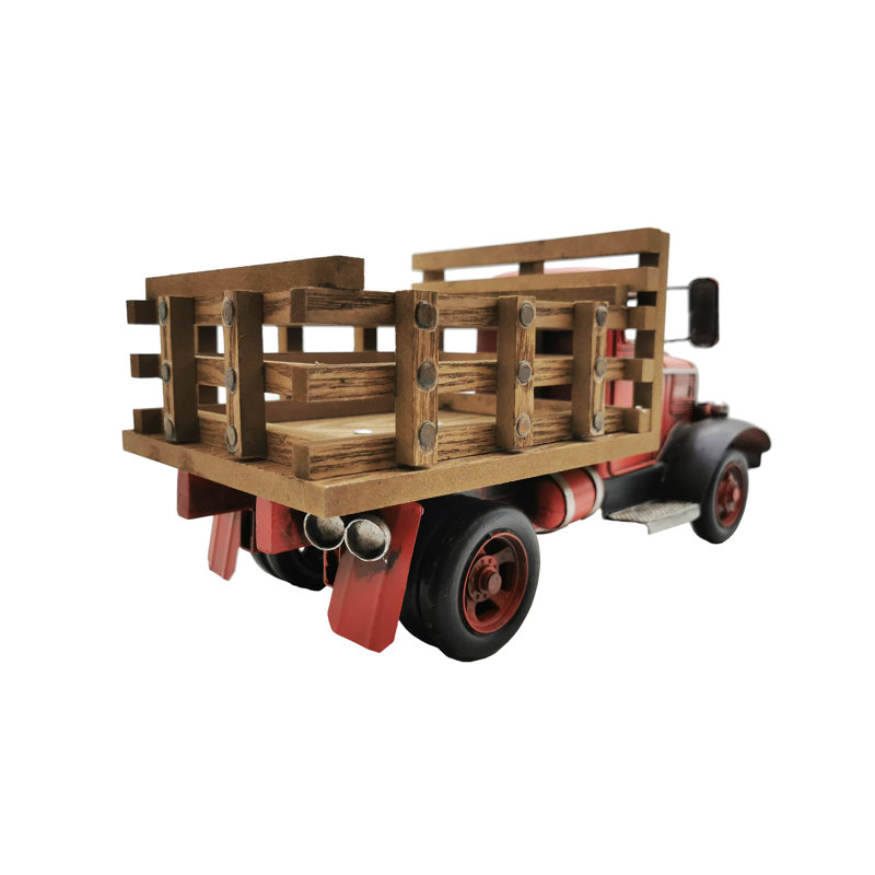 Sculpture de camion vert en métal, Rouge/brun