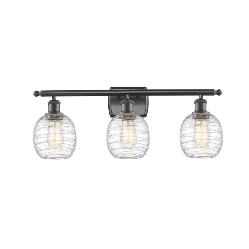 Éclairage de salle de bain à intensité variable 3 lumières Carlucci, Tourbillon transparent, Noir mat