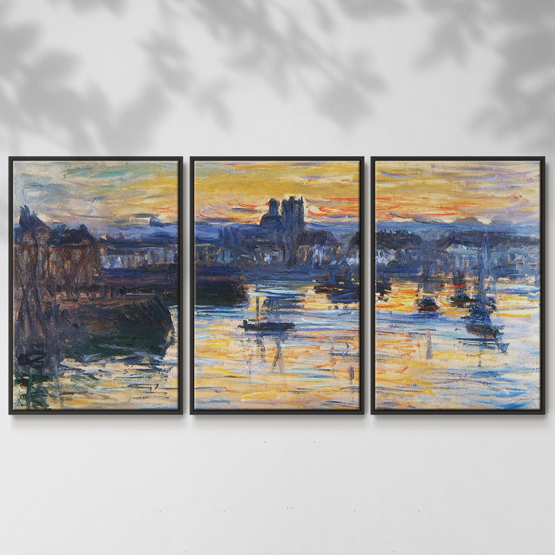 Le port de Dieppe, soirée, 1882 3 pièces, H 24 po x l 48 po x P 2 po, Noir