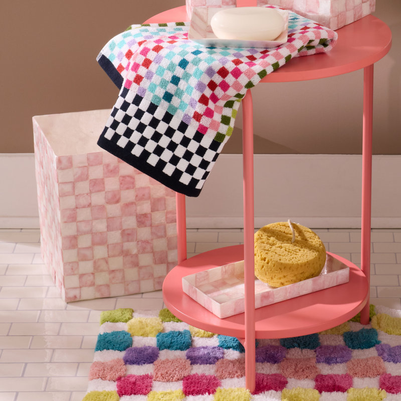 Check Capiz Waste Bin, Pink/White