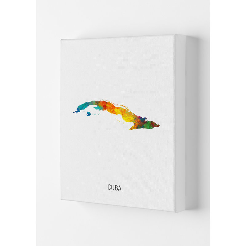 Cuba Watercolour Map by Michael Tompsett - Print, Wrapped Canvas, 84cm H x 59.4cm W x 4cm D