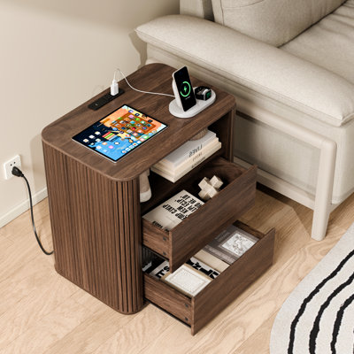2 Drawer Nightstand With Charging Station