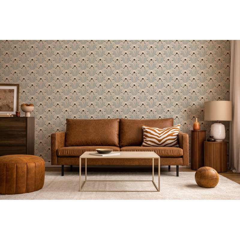 Papier peint floral printanier bleu ivoire