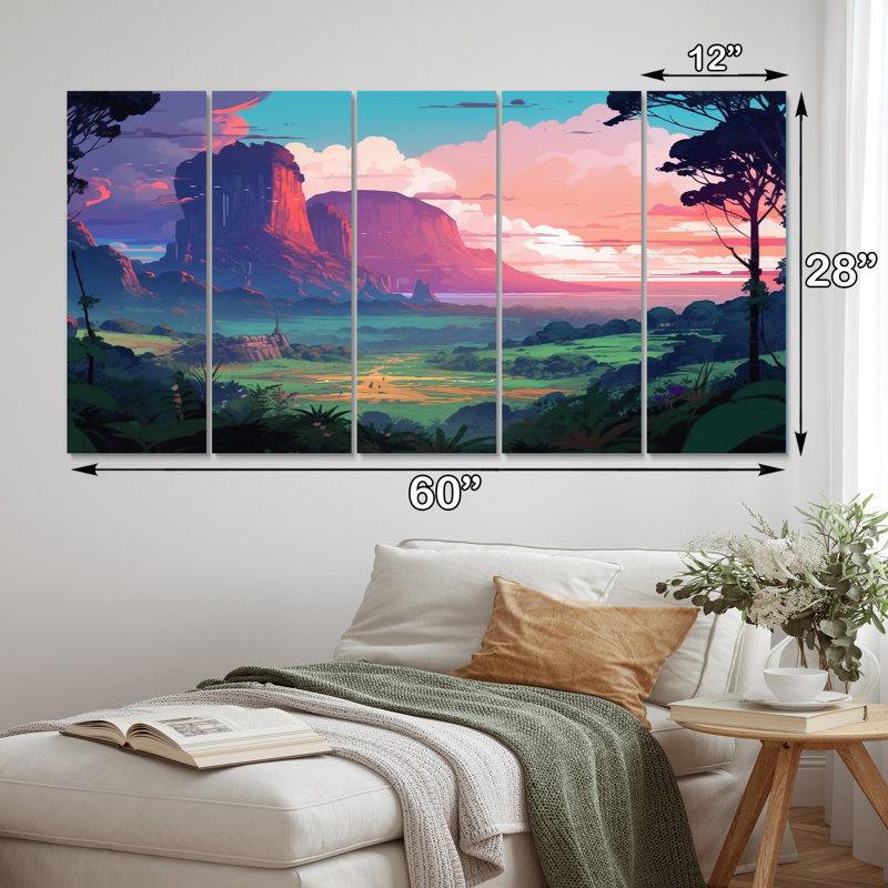 Forêt tropicale - décoration murale forêt - 5 panneaux égaux