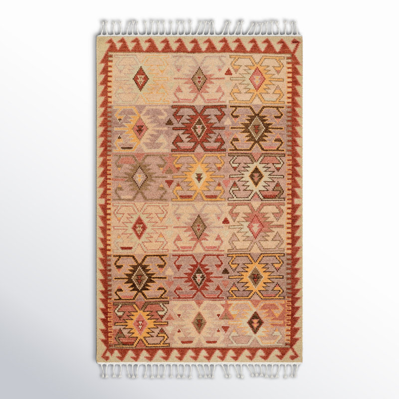 Amabelle Southwestern Hand Knotted Wool Beige/Red/Yellow Area Rug, Rectangle 5' x 8'