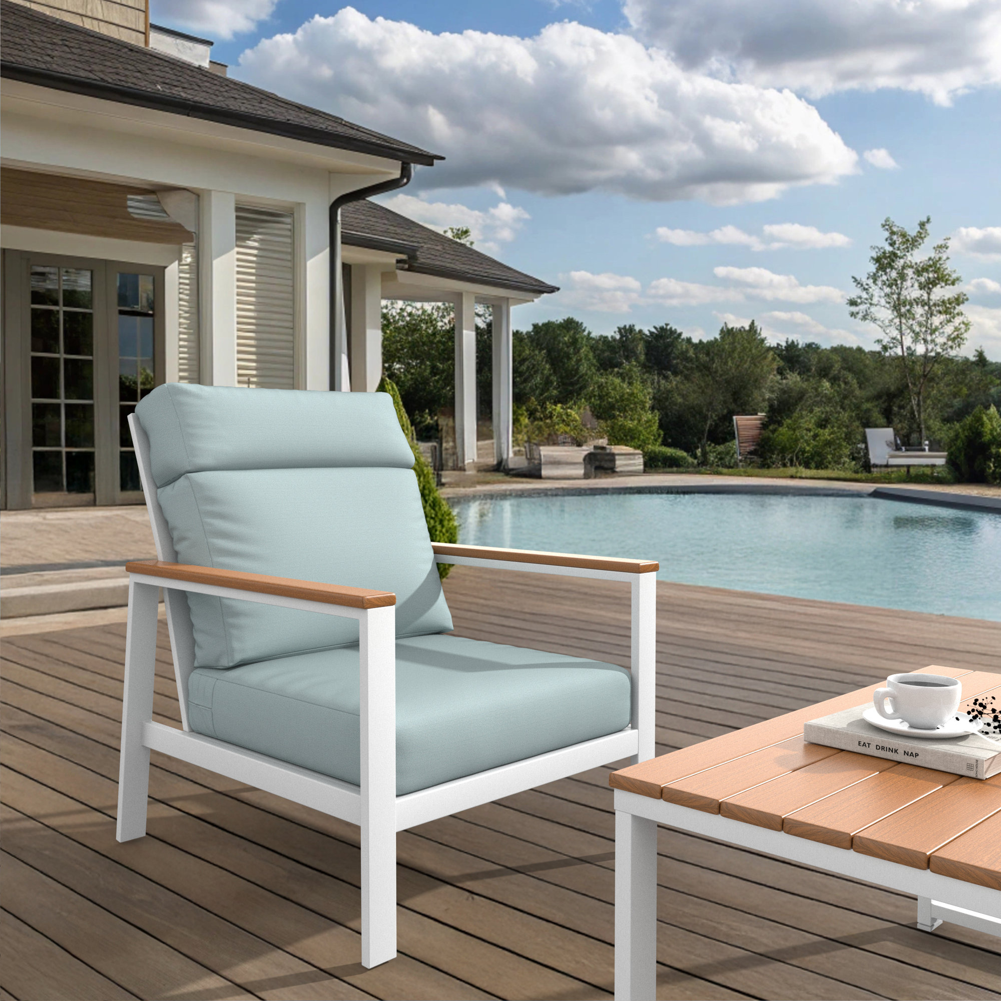 Townsend Metal Outdoor Lounge Club Chair With Sunbrella Cushion, Bliss Dew