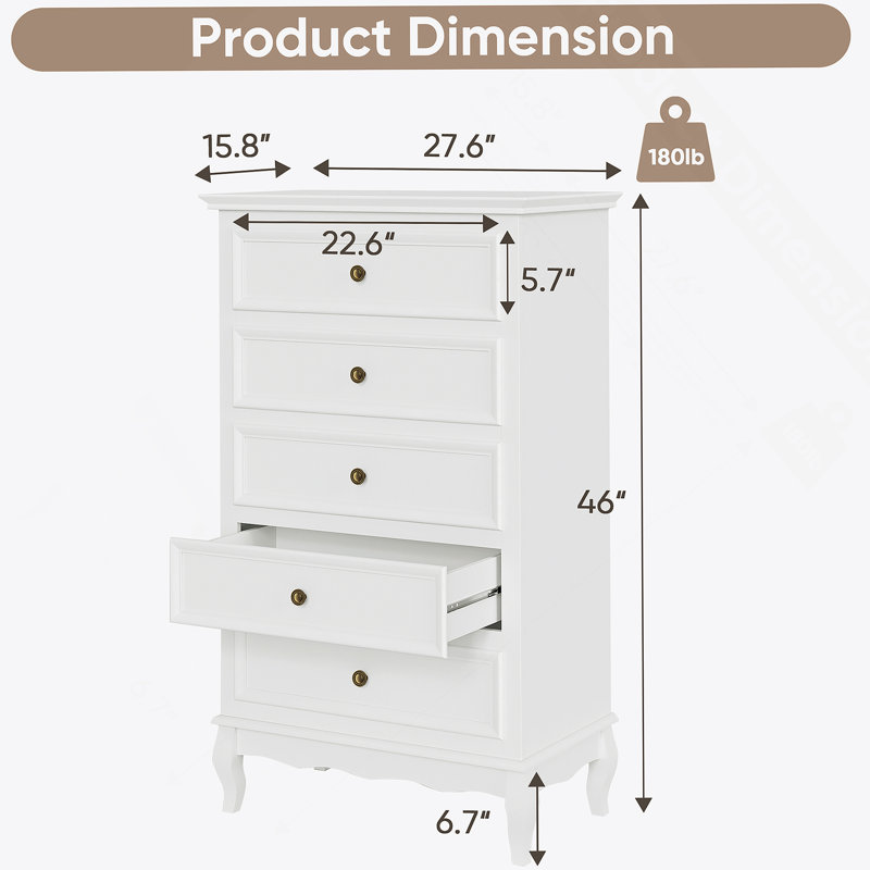 Commode verticale en bois manufacturé avec 5 tiroirs