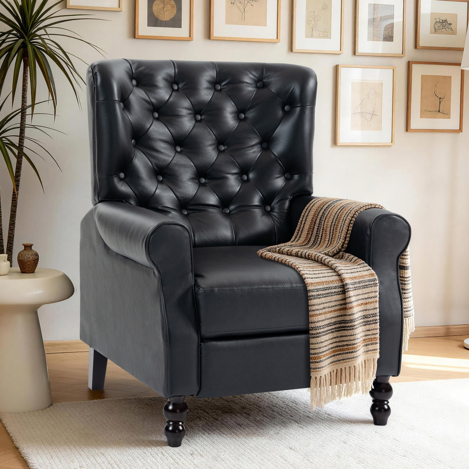Amara 33" Genuine Leather Manual Recliner, Black