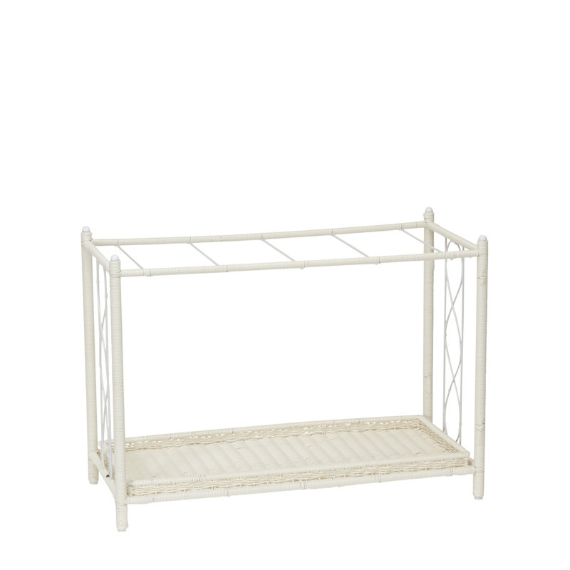 White Resin Wicker Two-Tier Indoor Outdoor Planter Stand