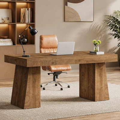 55" Executive Desk, Modern Computer Desk Workstation Desk with Double Trapezoidal Base