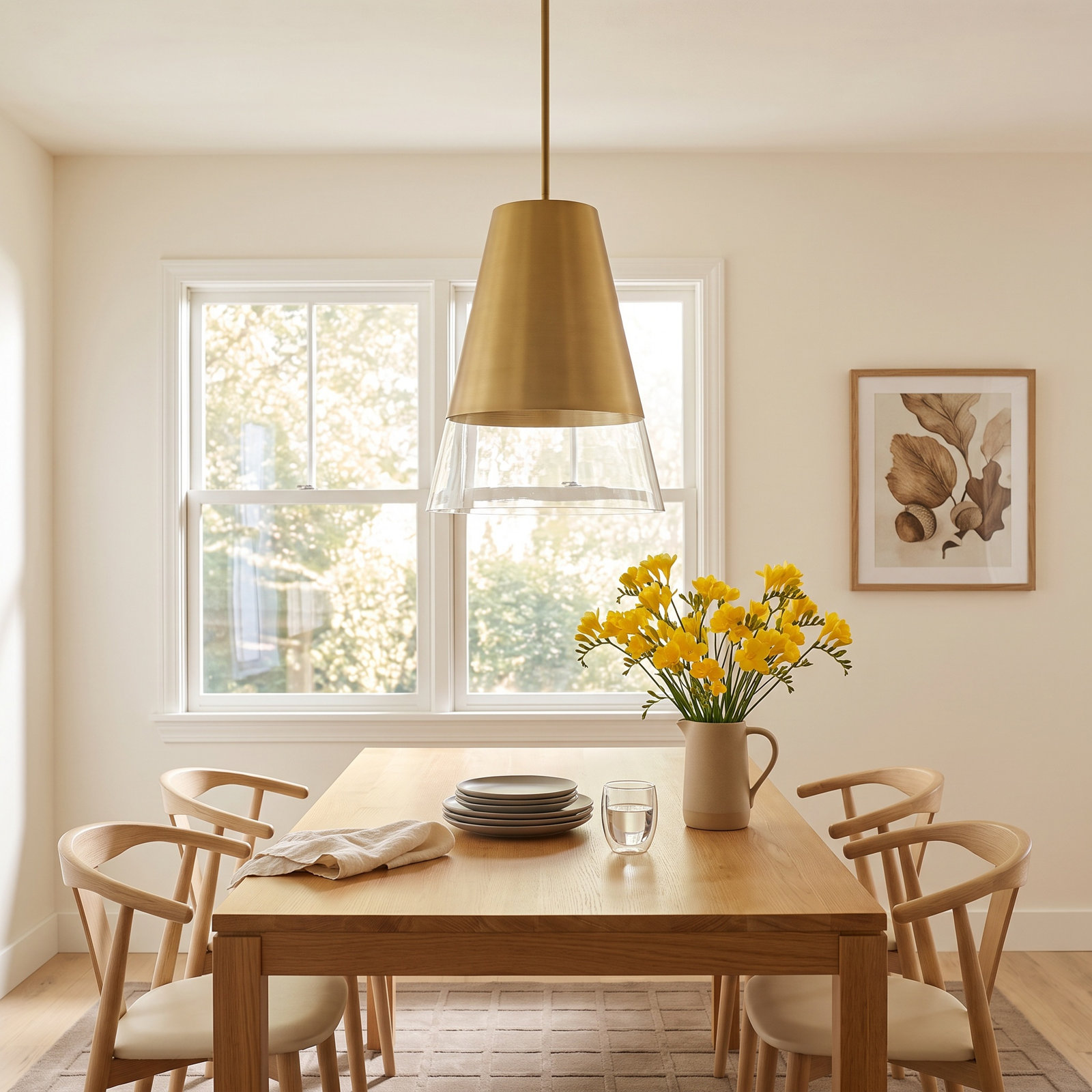 Crowne Single Light Glass Dimmable Pendant, Brushed Gold
