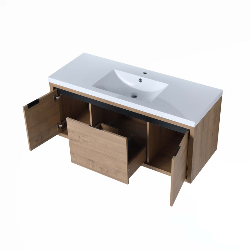 Armoire de salle de bain à fixation flottante avec lavabo, Chêne