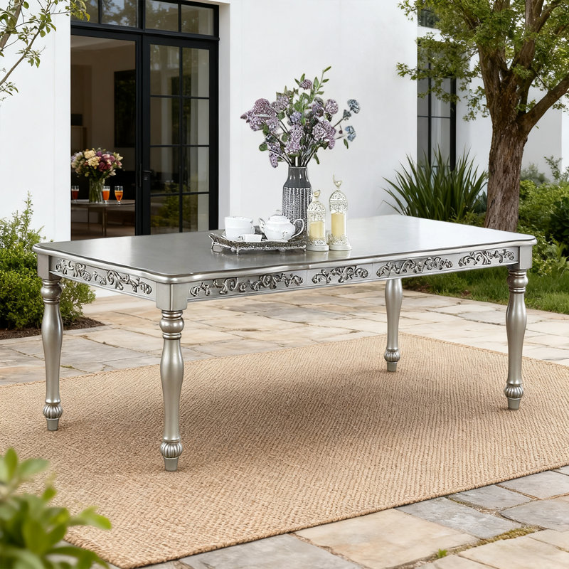Table de salle à manger extensible Ornate Silver - 72 à 108 pouces - Bois d'hévéa et placage de cerisier