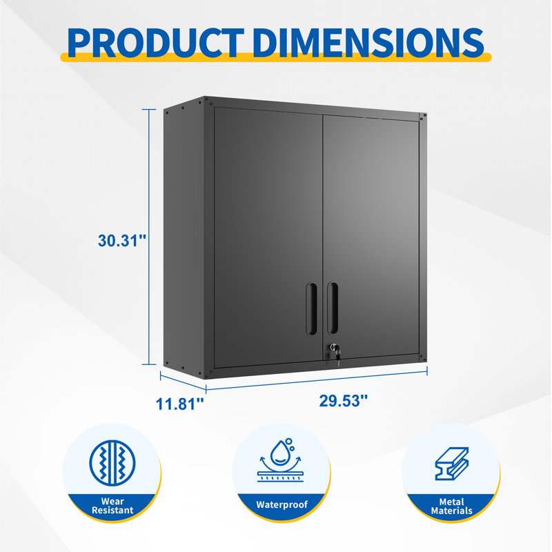 29.5” W Metal Garage Storage Cabinet - Adjustable Shelf., Black