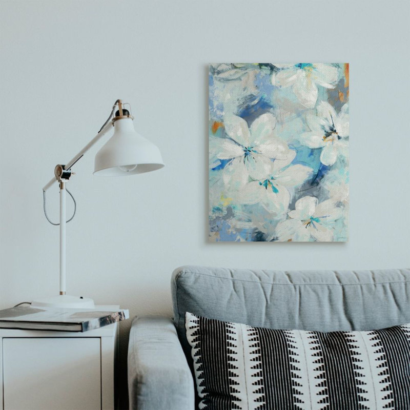 Fleurs de lis blanc abstrait bleu - impression, Toile tendue, H 30 po x l 24 po x 1,5 po