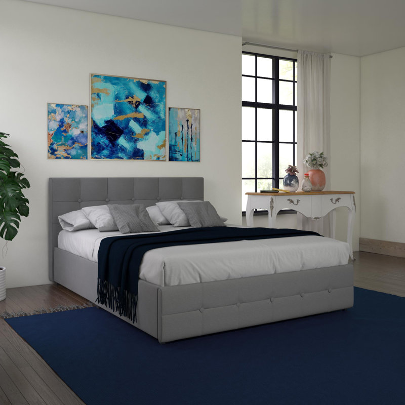 Upholstered Storage Bed, Double (4'6), Grey