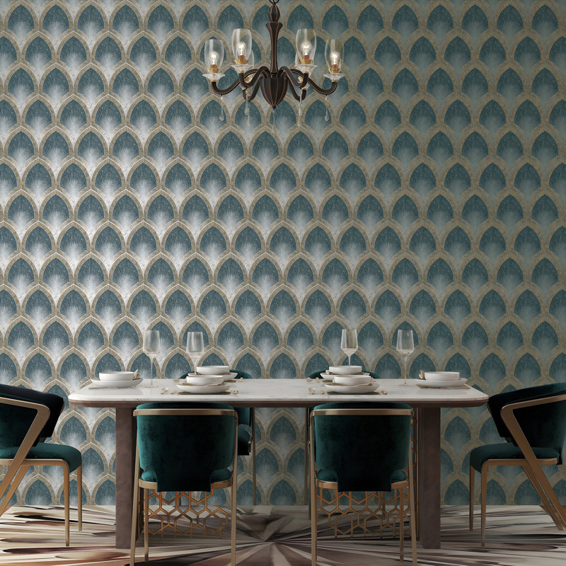 Special FX 2 Collection Nouveau Scallop Metallic Wallpaper Roll, Turquoise