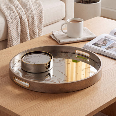 Round 4 Piece Coaster Set With Holder