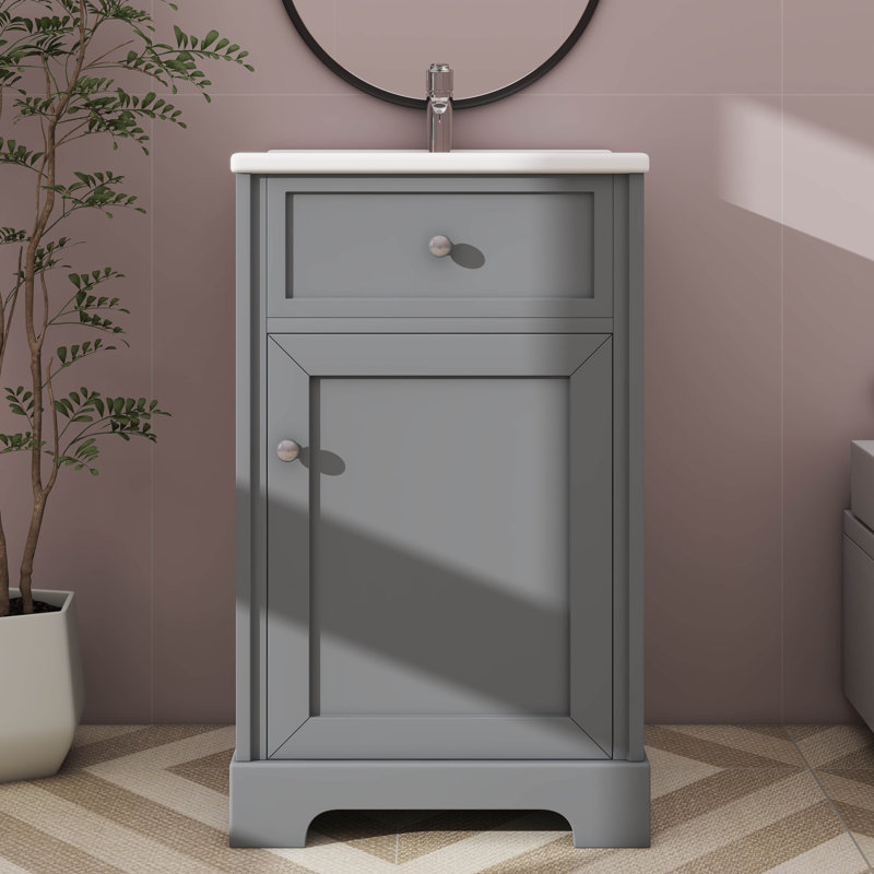 Meuble-lavabo moderne de 20 pouces avec lavabo en céramique et tablette intérieure réglable, Gris