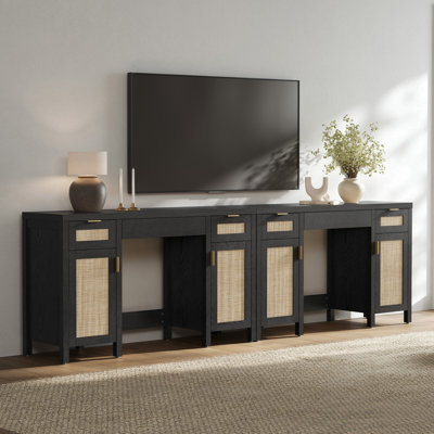 Bohemian Rattan 3-Drawer And 2-Cabinet Makeup Vanity Desk With Adjustable Shelves