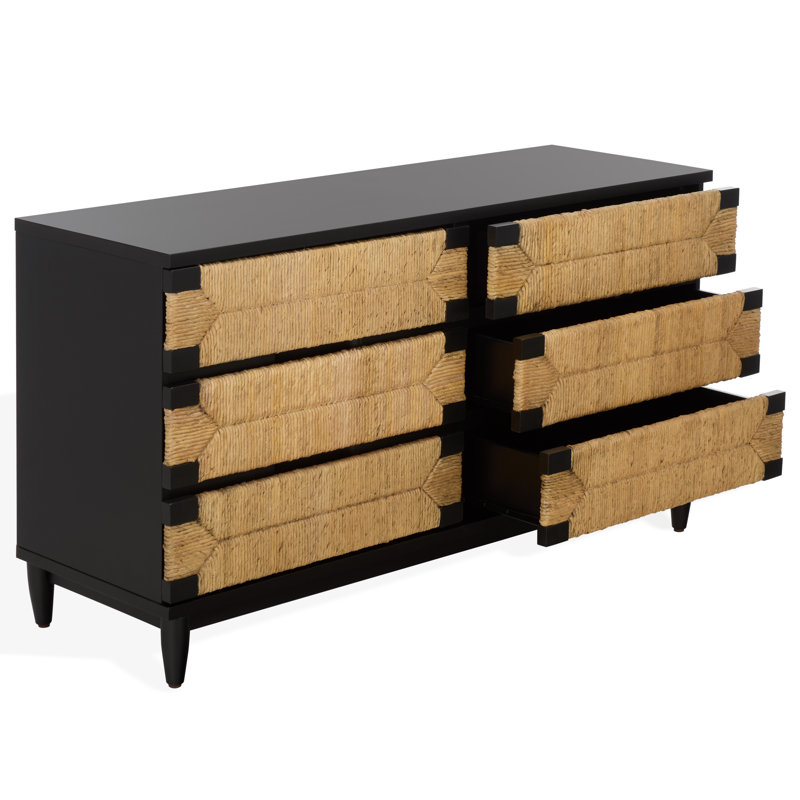 Commode 6 tiroirs Roseanna, Noir / Naturel