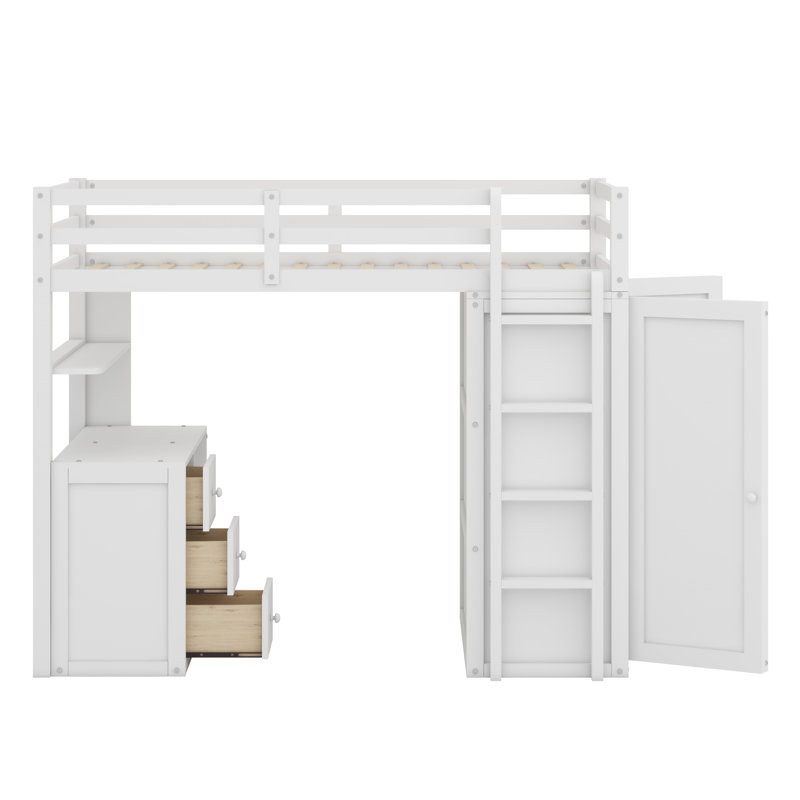 Lit mezzanine avec tiroirs, Blanc