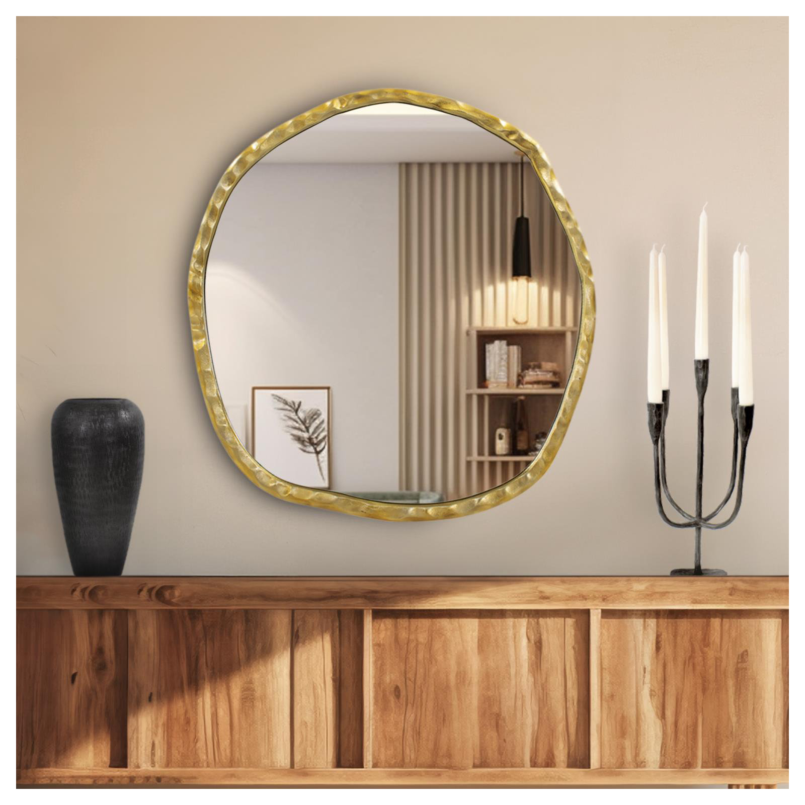 Martine Abstract Cast Iron Mirror in Gold