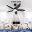 42 po Ventilateur de plafond noir intérieur / extérieur moderne avec lumière à DEL 3 couleurs à intensité variable et télécommande, moteur à courant continu réversible