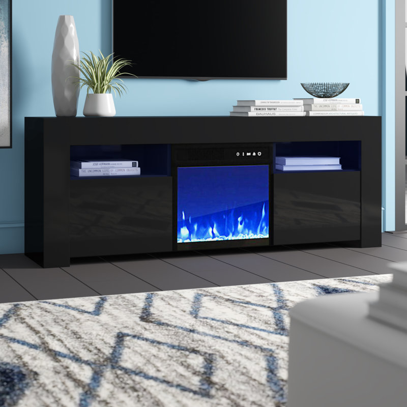 Howser 17.5" Modern TV Stand with LED Lighting, Electric Fireplace, Remote Control, Black