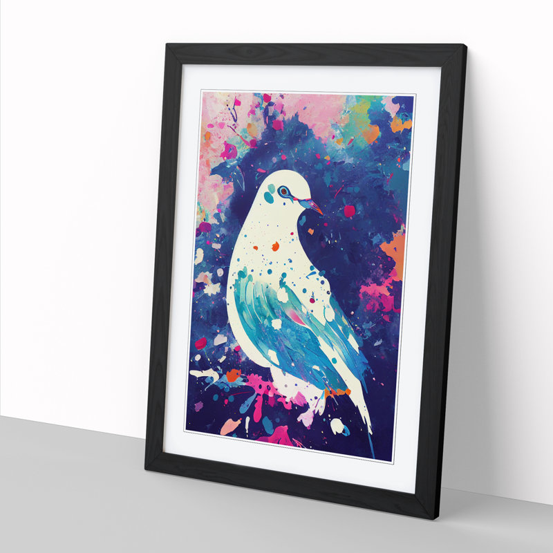 Carvalho Dove Bird Paint Splatter Vol.3 - Picture Frame Print, 46cm H x 34cm W x 2cm D, Black