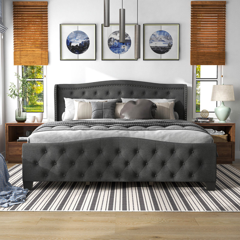 Danii Upholstered Wingback Bed, King, Dark Gray