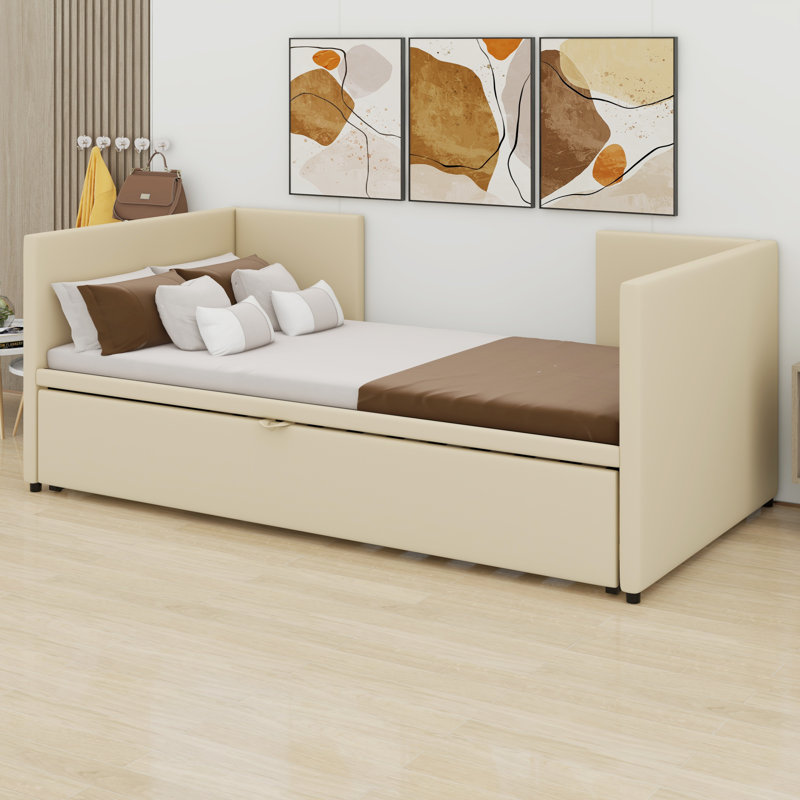 Lit de jour rembourré avec lit gigogne, Beige