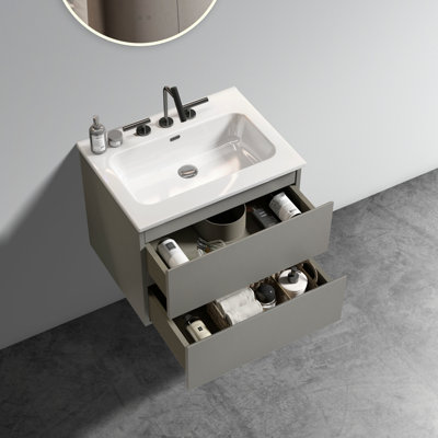 Meuble-lavabo 24 po gris espace avec grande capacité de tiroir et tiroirs silencieux Modern Flair