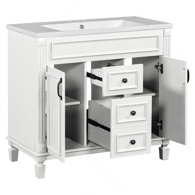 Meuble-lavabo élégant avec design fonctionnel et grand espace de rangement, Blanc