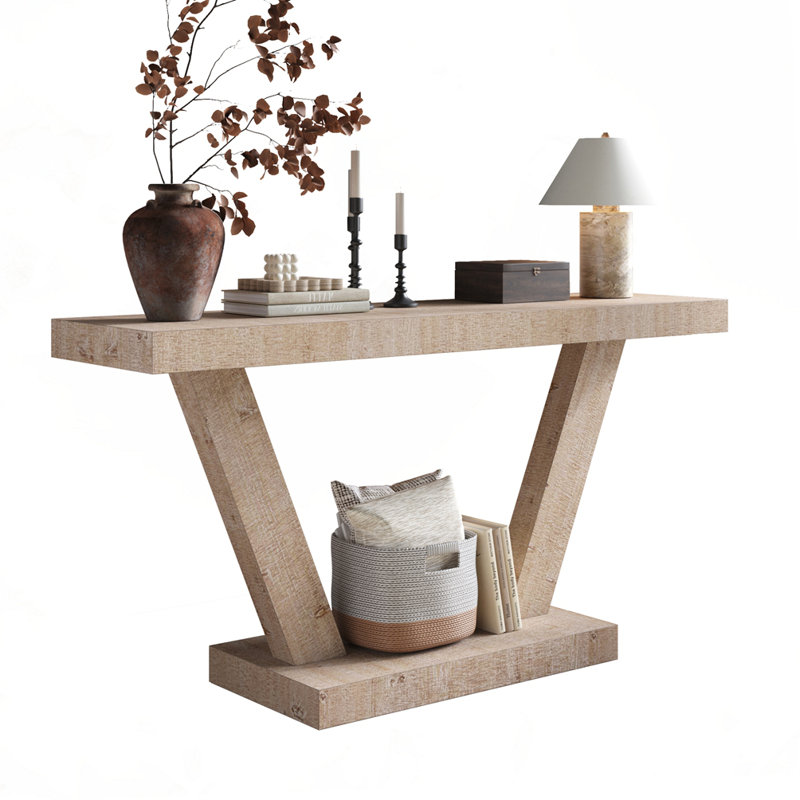 60" Vintage Distressed Wood Console Table, Antique Natural