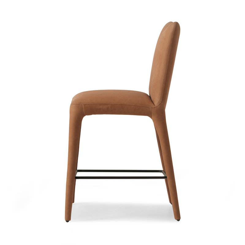 Camel Genuine Leather Upholstered Counter Stool with Iron Frame