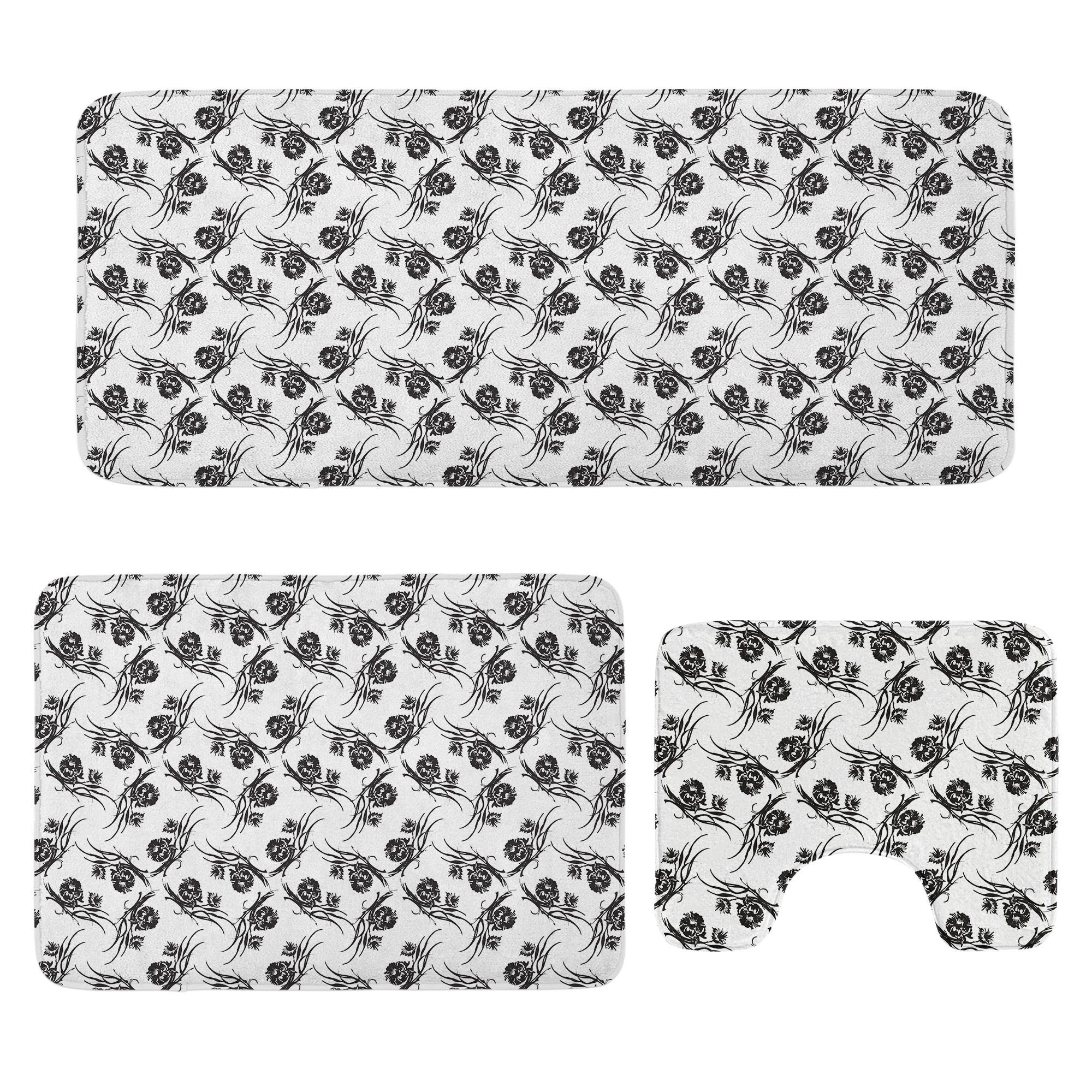 Astoria Grand Black and White Bathroom Rug Set 3 Pieces U-Shape & Rectangle Mats Black and White ...