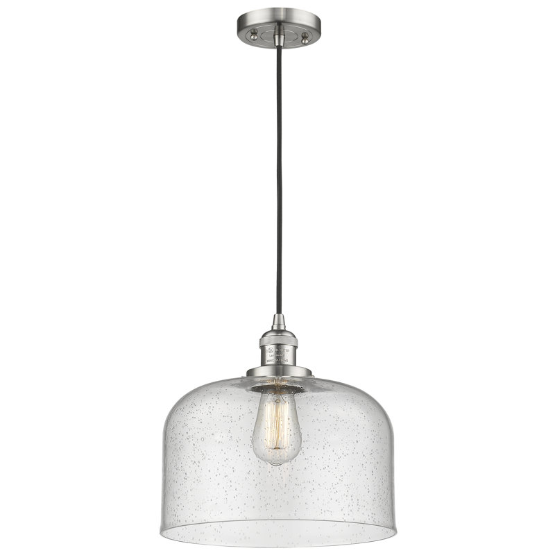 Luminaire suspendu en forme de dôme à 1 lumière Barahona, Ampoule DEL 6 watts Vinage, Grainé, Nickel satiné brossé