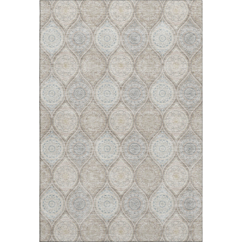 Premium Machine Washable Prisco Taupe Rug, Rectangle 5' x 7'6"
