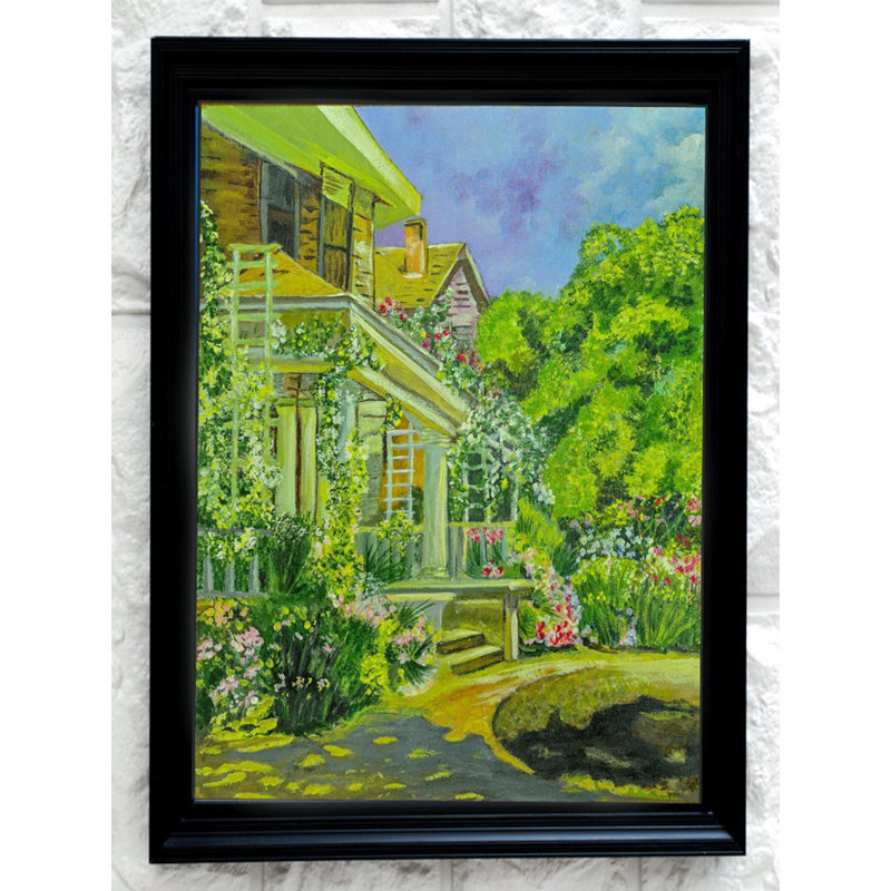 «Beautiful Bungalow Green», peinture | Acrylique sur toile | Avec cadre