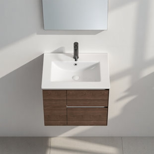 Lavabo vasque de salle de bain 30 po, comptoir de meuble-lavabo en céramique sans trop-plein, pratique pour ranger des objets personnels
