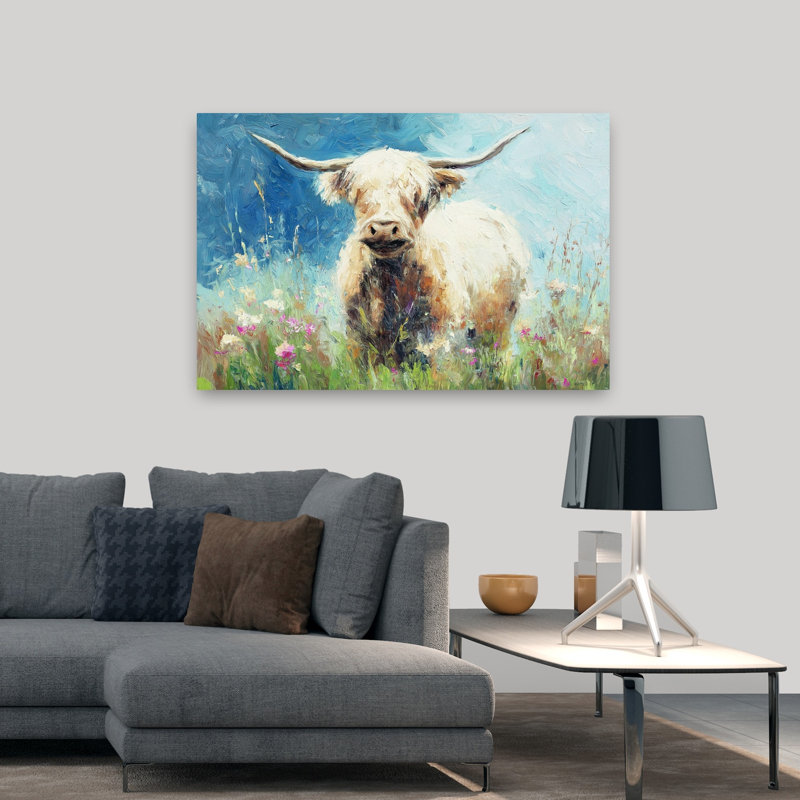 «The Meadow Watcher», art contemporain mural, paysage abstrait, H 32 po x l 48 po