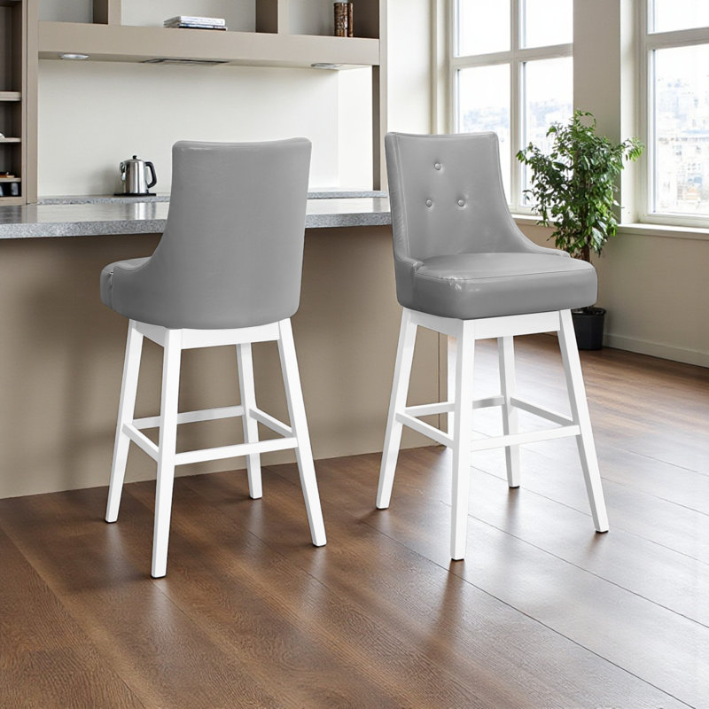 Tabouret de bar à quatre pieds blanc et gris Walter (ensemble de 2), H 45,23 po x l 20,3 po x P 19,6 po