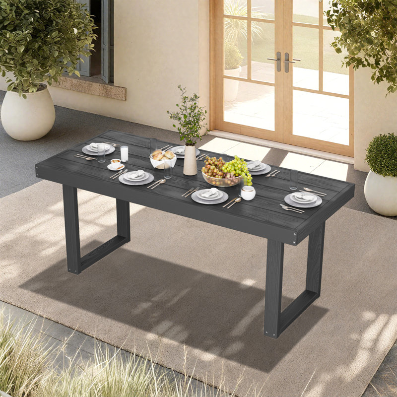 Table de salle à manger d'extérieur rectangulaire 6 places en PEHD de 70 pouces (178 cm), Gris