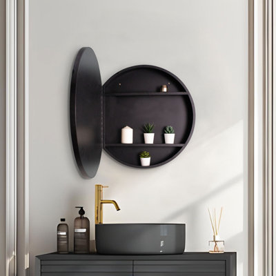Armoire à pharmacie murale noire avec cadre 24 po x 24 po avec miroir | Idée de cadeau
